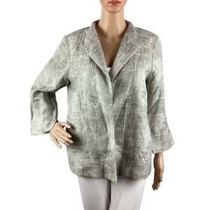 Eileen Fisher Silver Funnel Neck Jacket Textured Silk Lined Open Front Size M